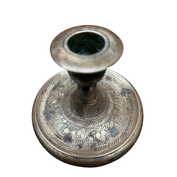 Vintage Brass Etched Candle Holders Set Of 2 - Picture 3 of 7